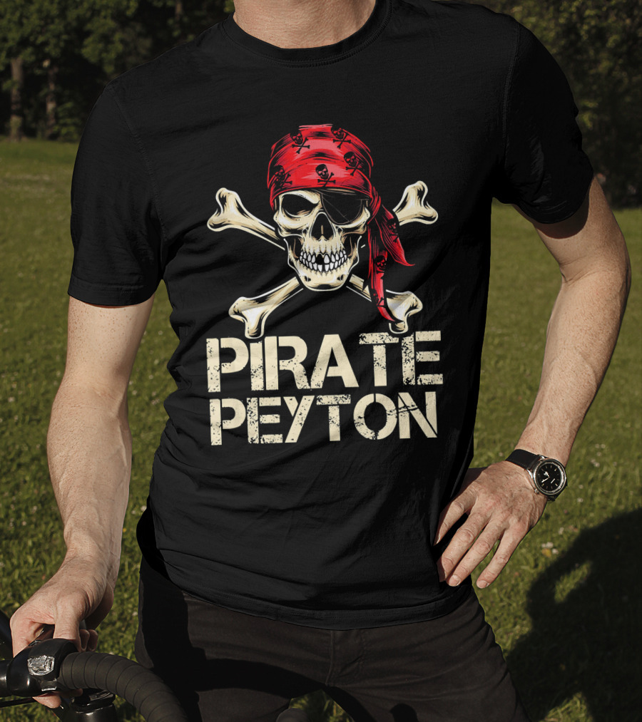 PIRATE PEYTON Skull Crossbones Red Bandana Birthday Personalize T-Shirt