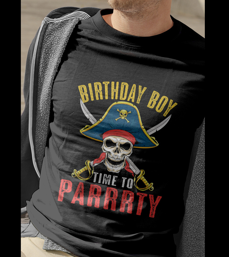 Birthday Boy Pirate Skull Time To Parrrty T-Shirt
