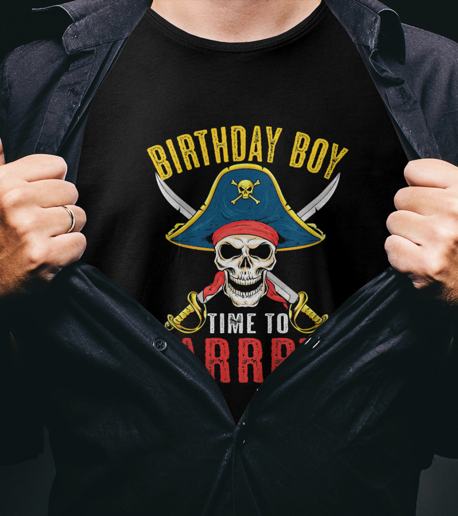 Birthday Boy Pirate Skull Time To Parrrty T-Shirt