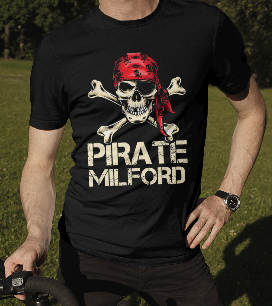 PIRATE MILFORD Skull Crossbones Red Bandana Custom Birthday T-Shirt