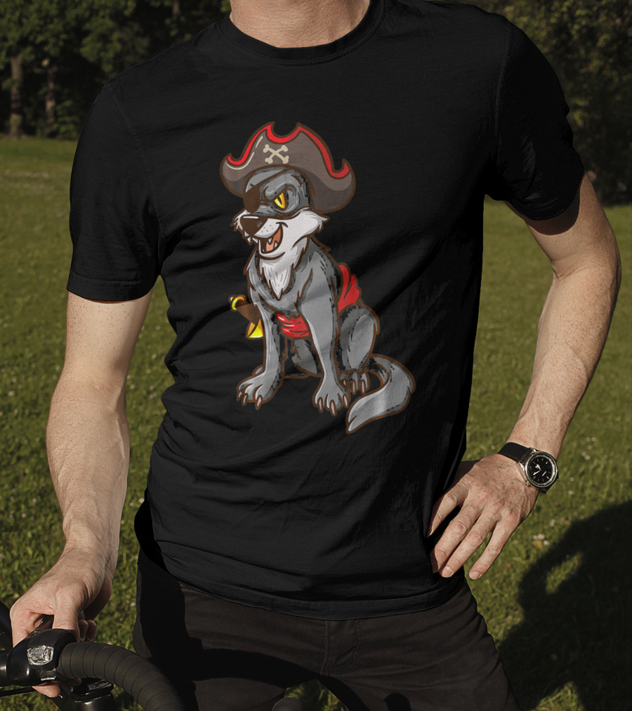 Pirate Wolf Halloween Party Costume With Sword And Hat T-Shirt