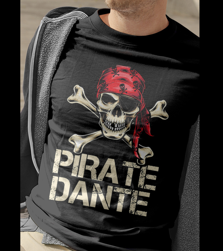 PIRATE DANTE Skull And Crossbones Red Bandana Halloween Birthday T-Shirt