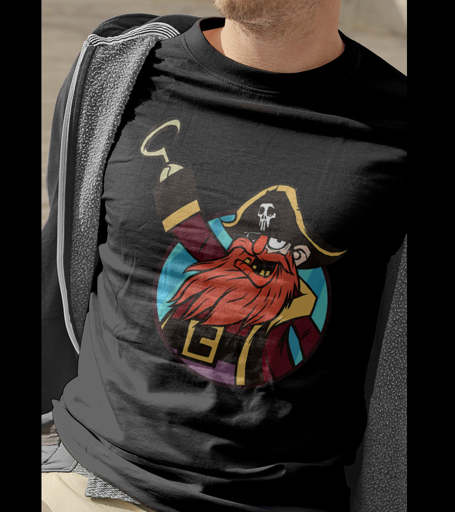 Pirate Captain With Skull Patch And Hook Hand T-Shirt