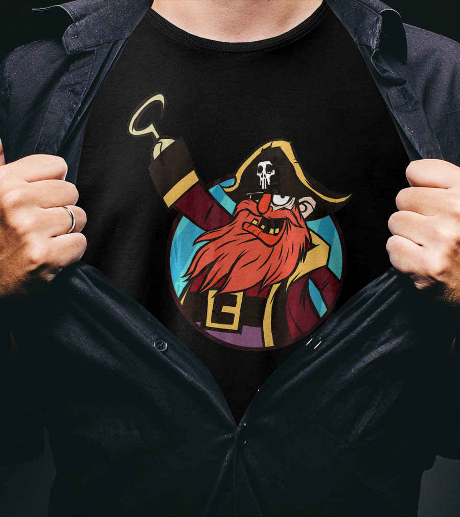 Pirate Captain With Skull Patch And Hook Hand T-Shirt
