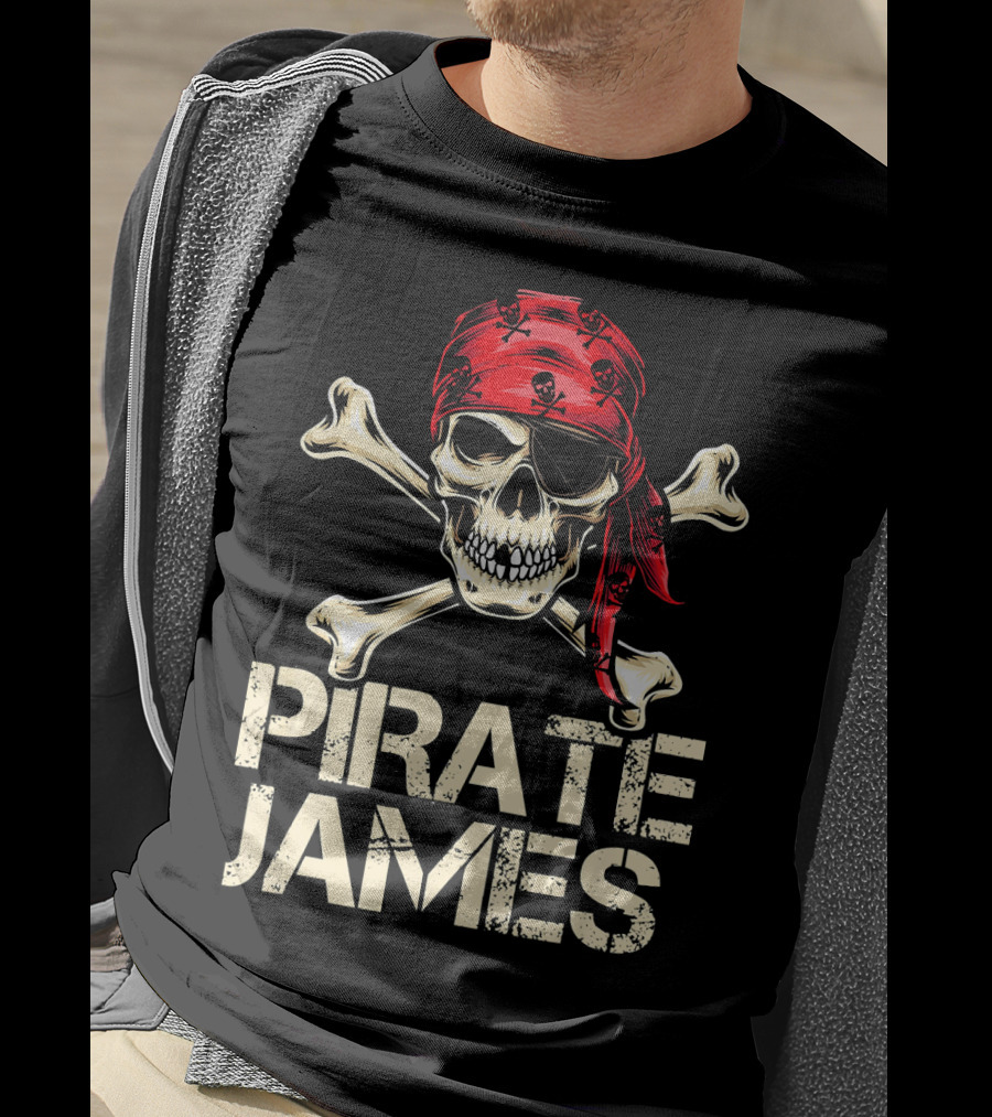 PIRATE JAMES Skull Crossbones Red Bandana Birthday T-Shirt