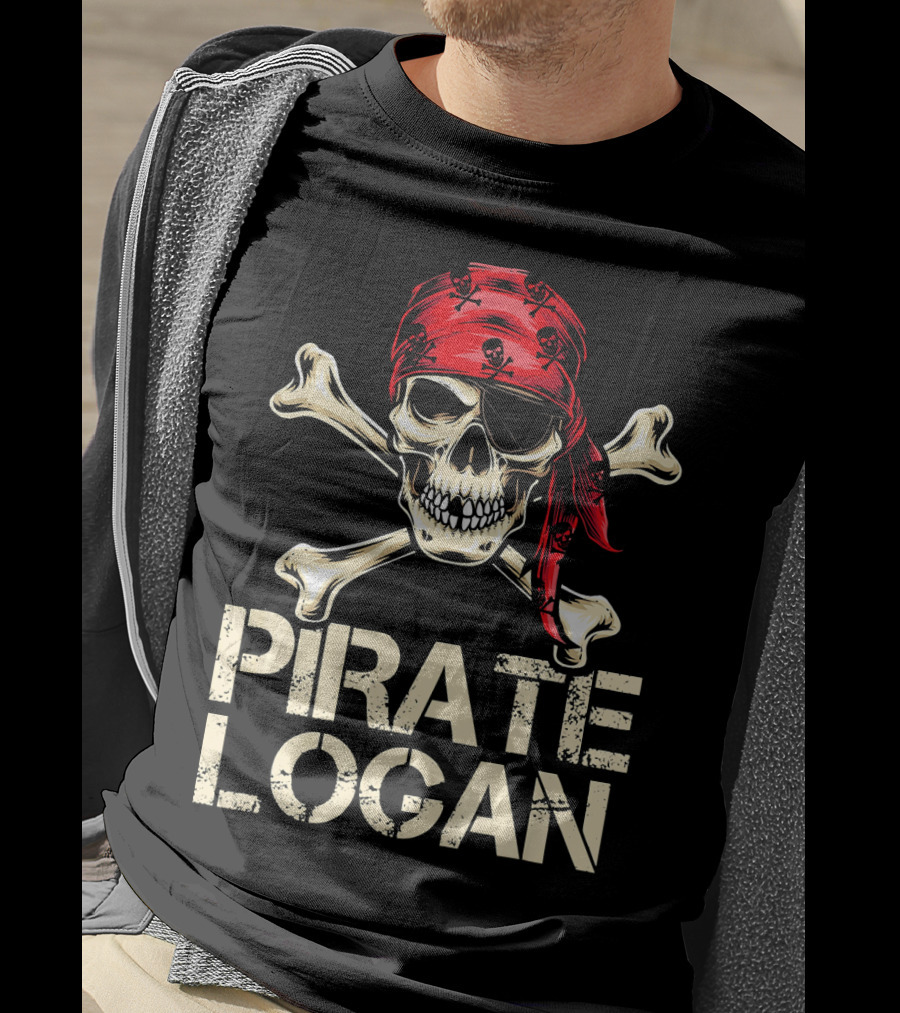 PIRATE LOGAN Skull And Crossbones Red Bandana Birthday T-Shirt