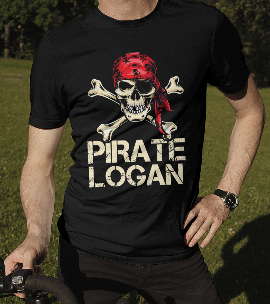 PIRATE LOGAN Skull And Crossbones Red Bandana Birthday T-Shirt