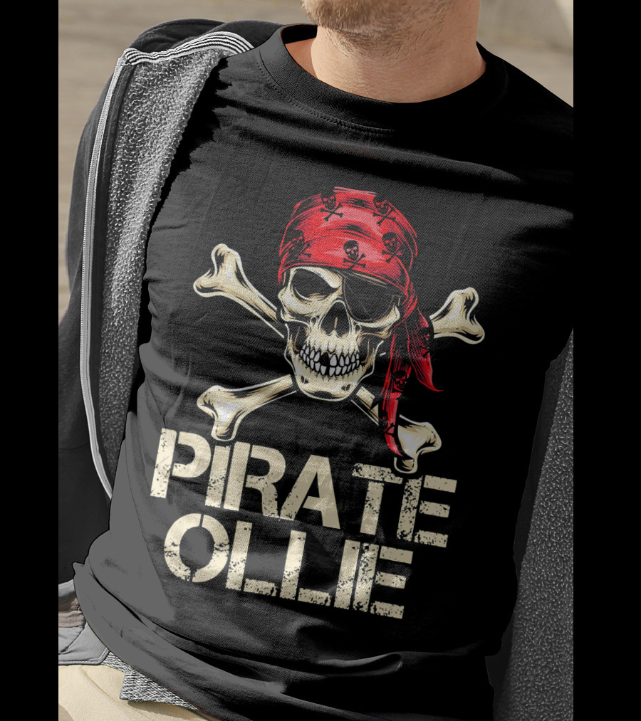 PIRATE OLLIE Skull Crossbones Red Bandana T-Shirt