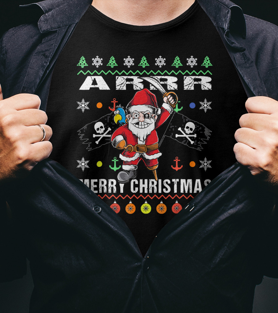 Arr Merry Christmas Pirate Santa Ugly Christmas T-Shirt