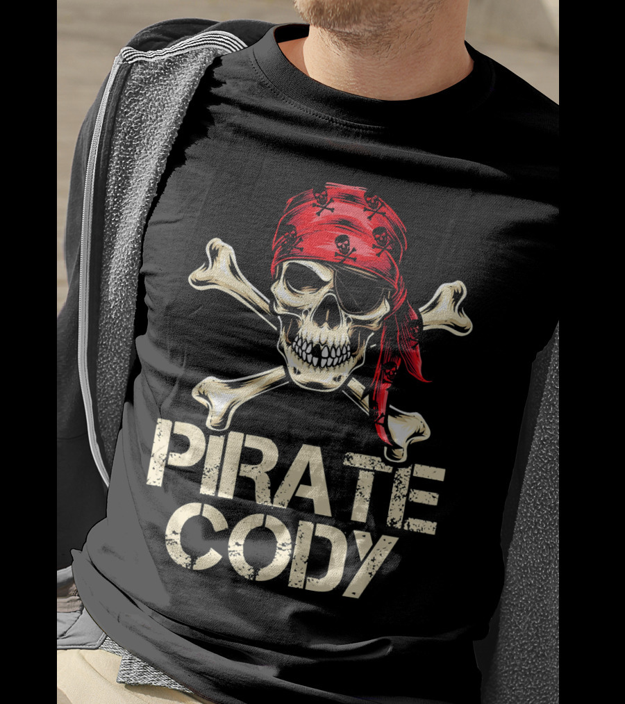 PIRATE CODY Skull Crossbones Red Bandana Birthday T-Shirt