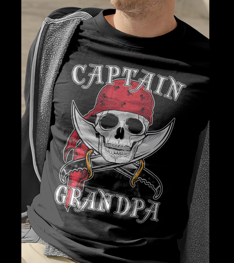 Captain Grandpa Skull Bandana Swords T-Shirt