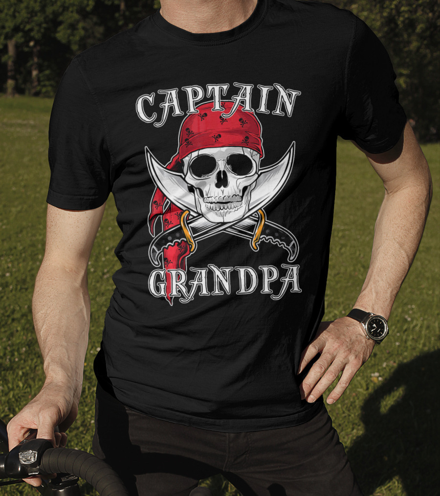 Captain Grandpa Skull Bandana Swords T-Shirt