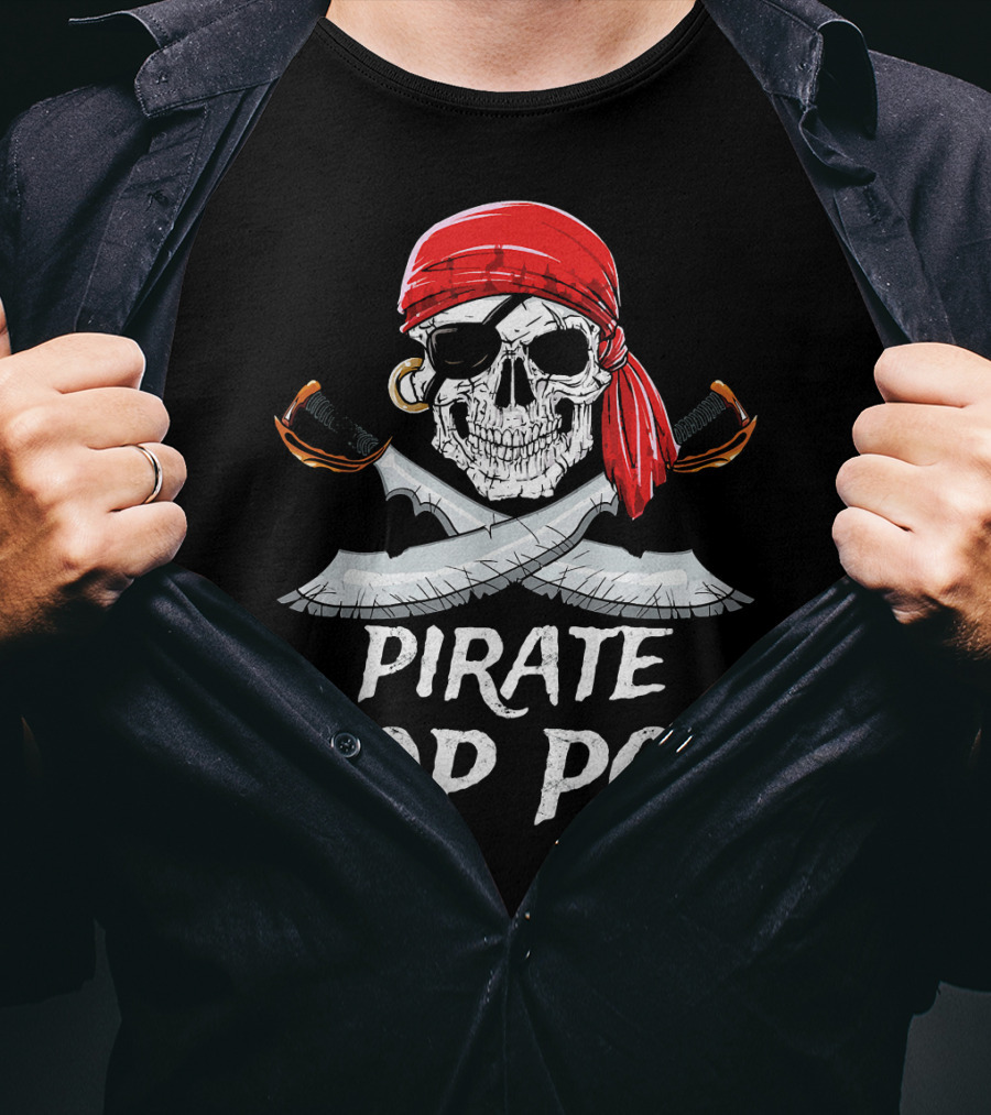 Pirate Pop Pop Skull With Red Bandana And Crossed Swords T-Shirt