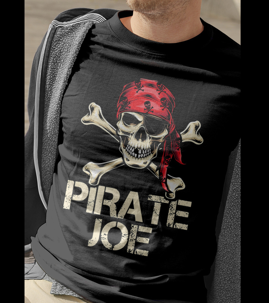 PIRATE JOE Skull And Crossbones Red Bandana T-Shirt