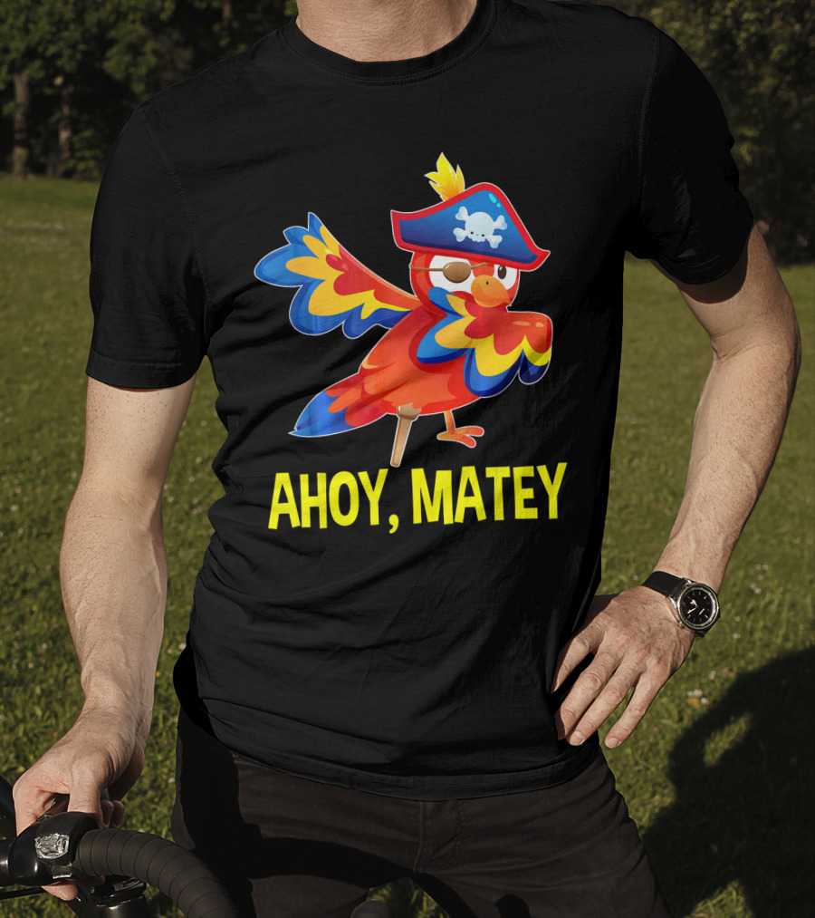 Ahoy Matey Dabbing Parrot With Pirate Hat And Skull Emblem T-Shirt
