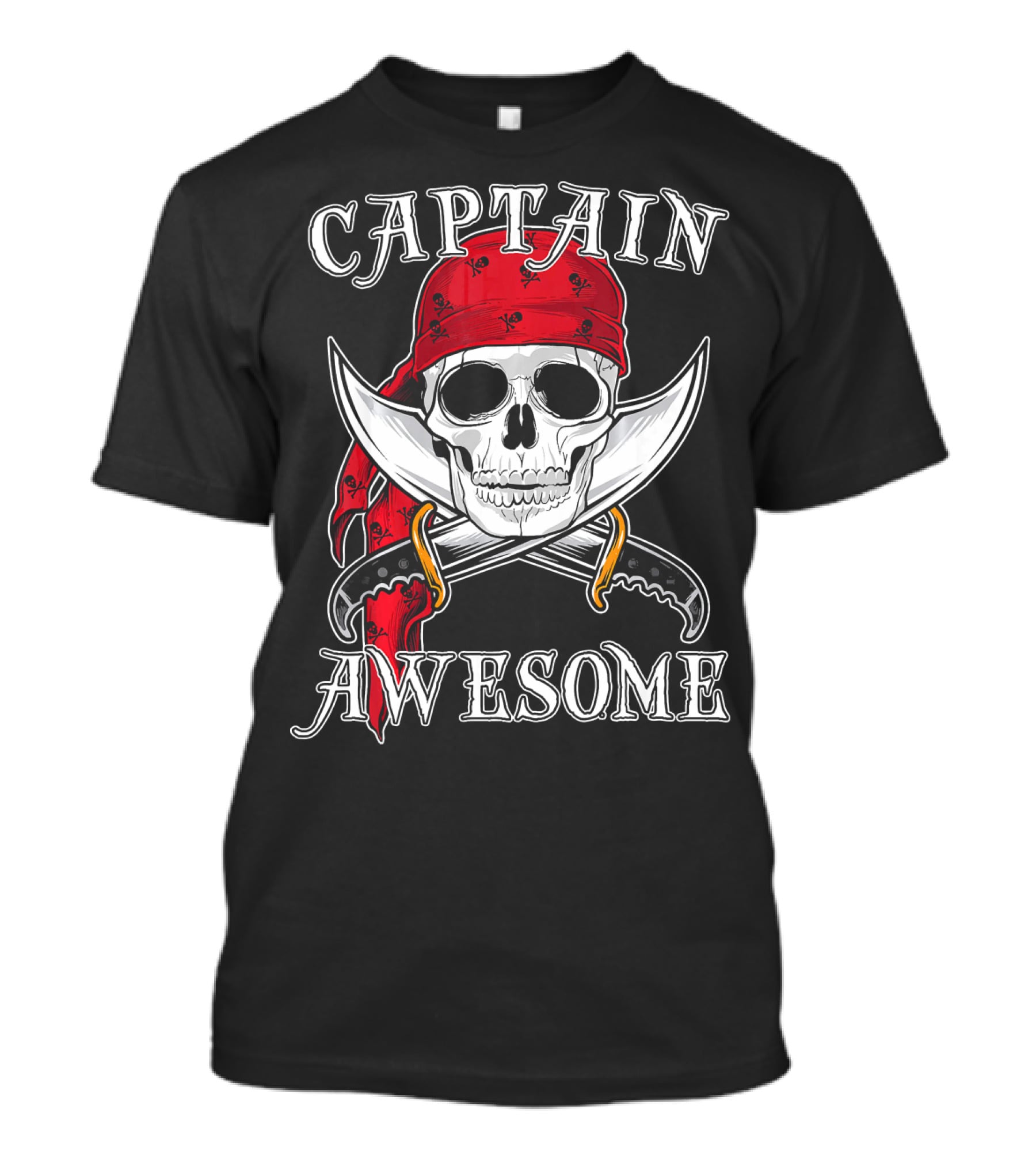 Captain Awesome Skull Pirate With Red Bandana And Swords Halloween T-Shirt