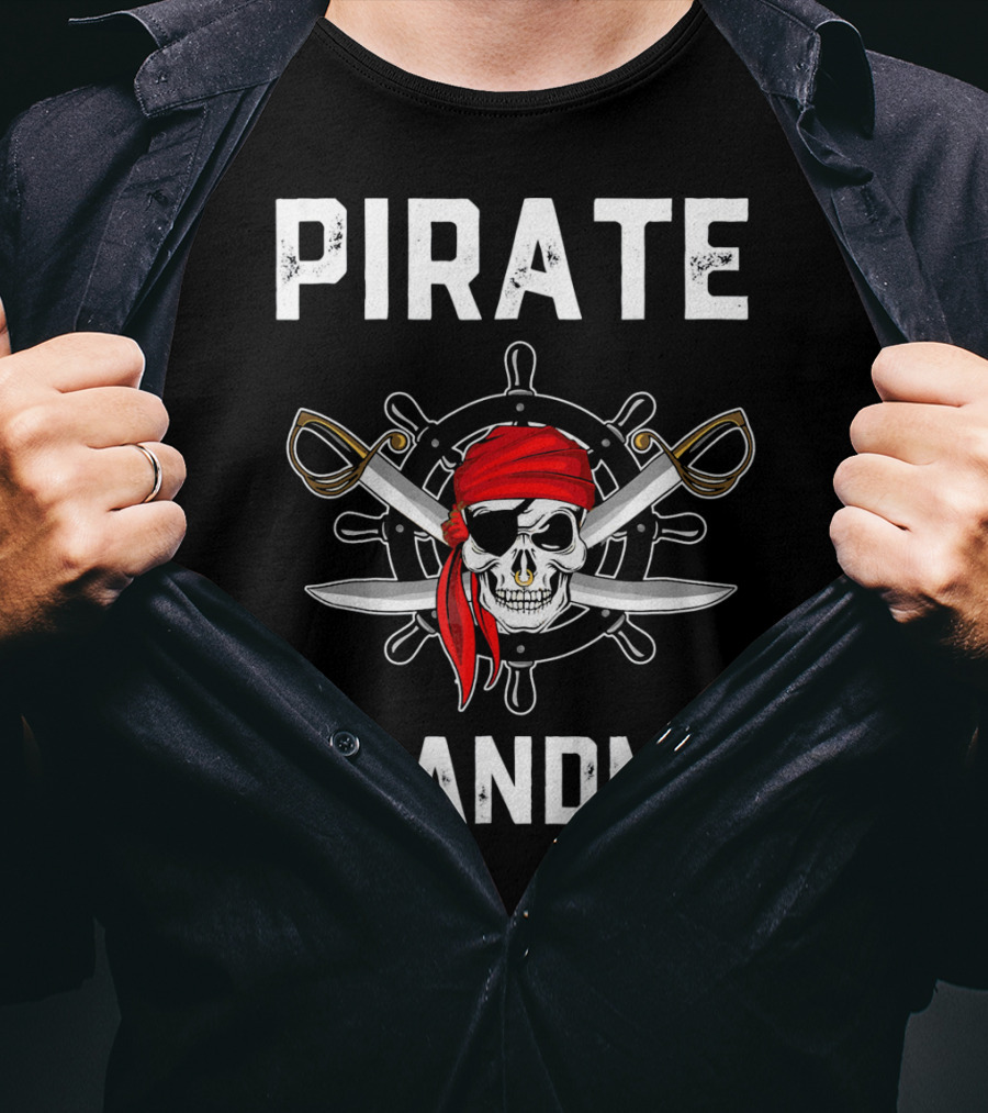 Pirate Grandma Skull With Red Bandana And Crossed Swords T-Shirt