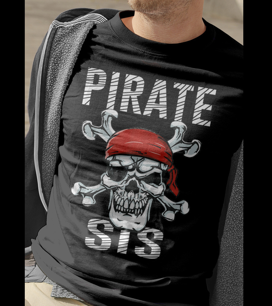 PIRATE SIS Skull Crossbones Red Bandana T-Shirt