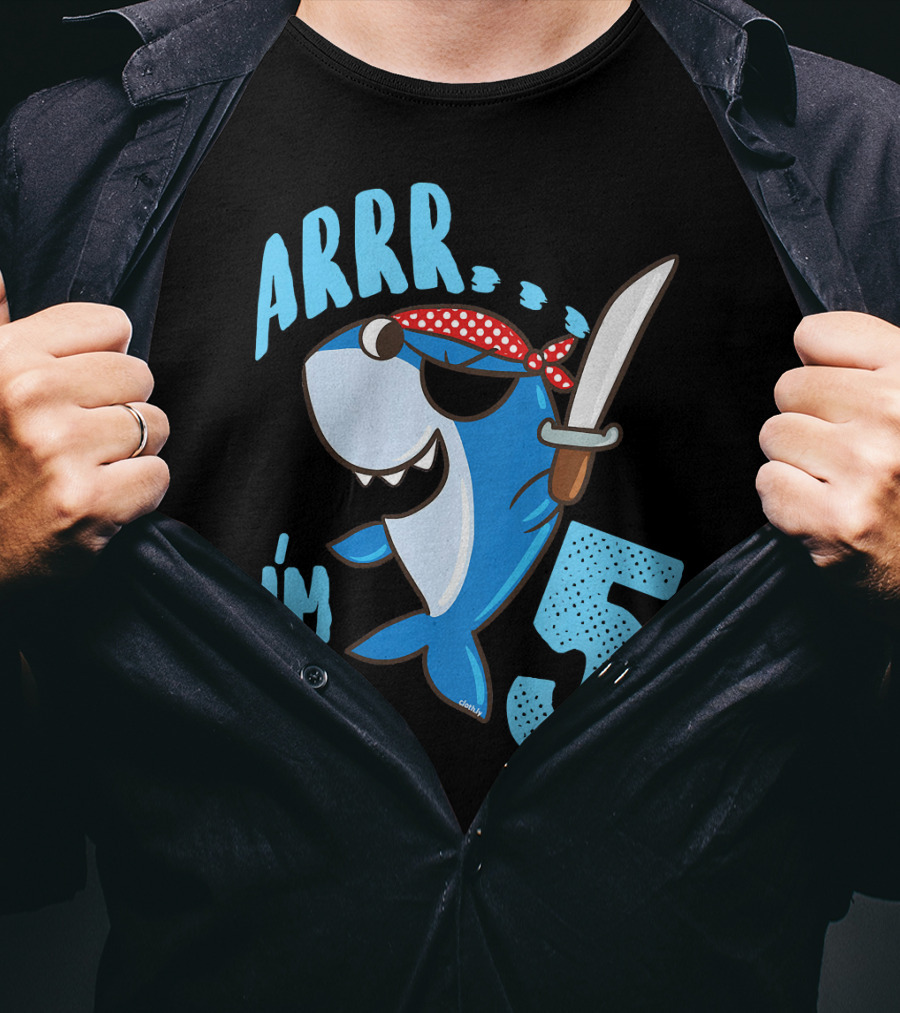 ARRR I'm 5 Boys Shark Pirate Birthday Idea T-Shirt