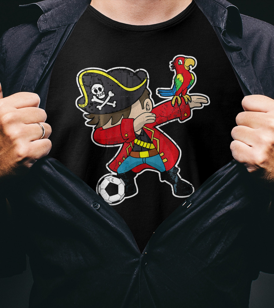 Dabbing Soccer Pirate With Parrot And Skull Hat T-Shirt