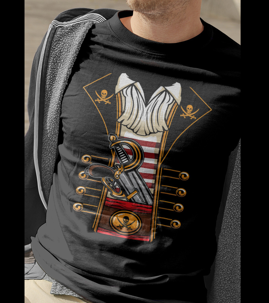 Pirate Buccaneer Halloween Costume With Sword And Pistol Elements T-Shirt