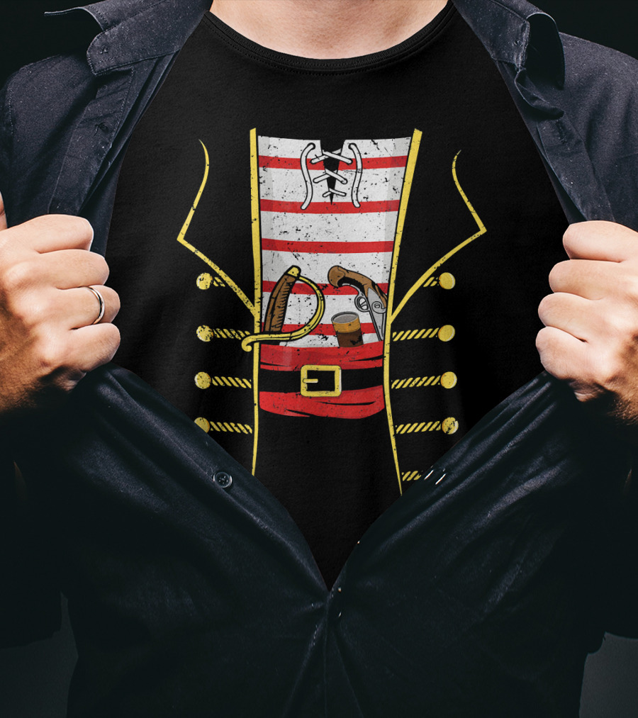 Distressed Pirate Costume With Sword And Gun Halloween Pirate T-Shirt