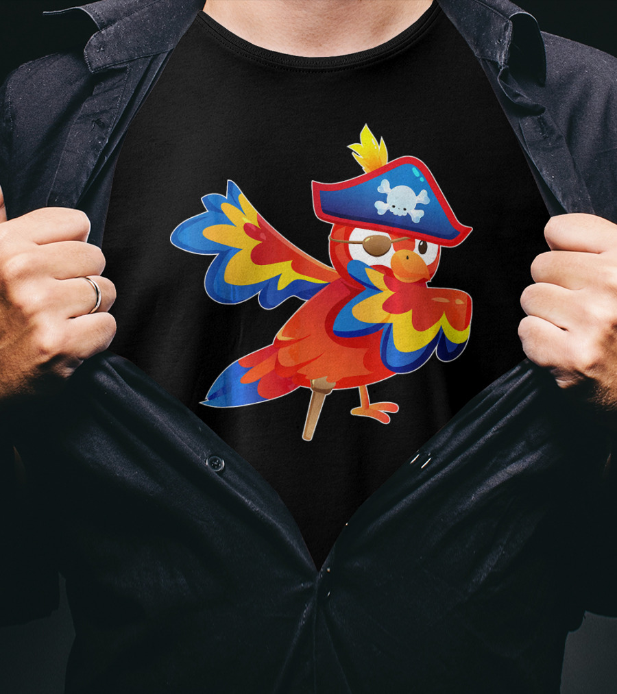 Cute Pirate Parrot Bird Halloween Costume Pirate Hat Skull T-Shirt