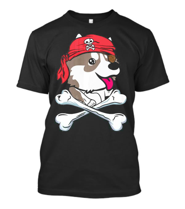 Husky Pirate Halloween Dog Crossbones Hat T-Shirt