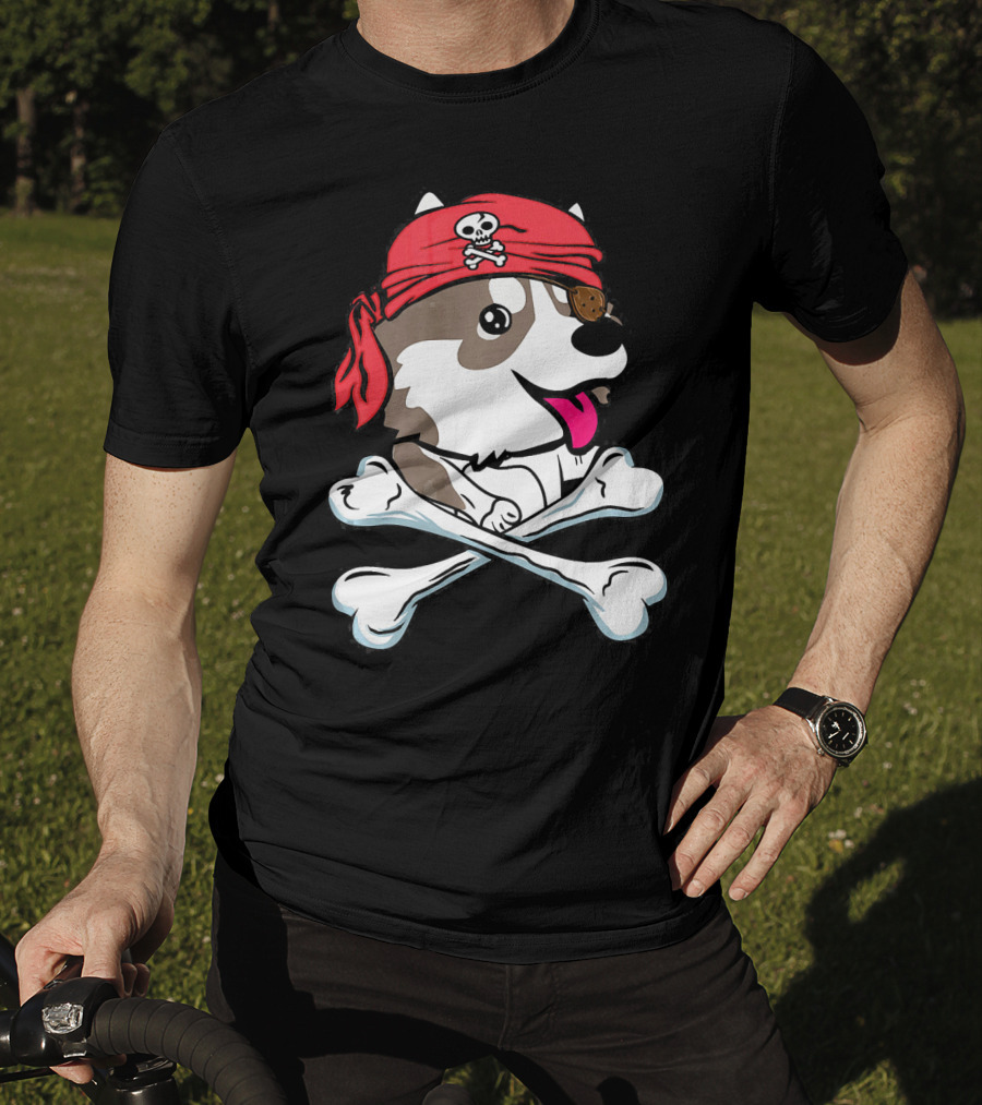 Husky Pirate Halloween Dog Crossbones Hat T-Shirt