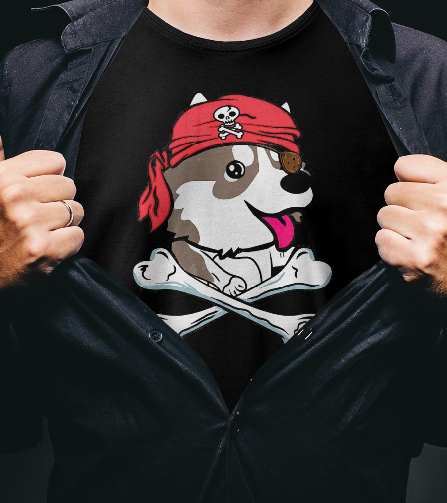 Husky Pirate Halloween Dog Crossbones Hat T-Shirt