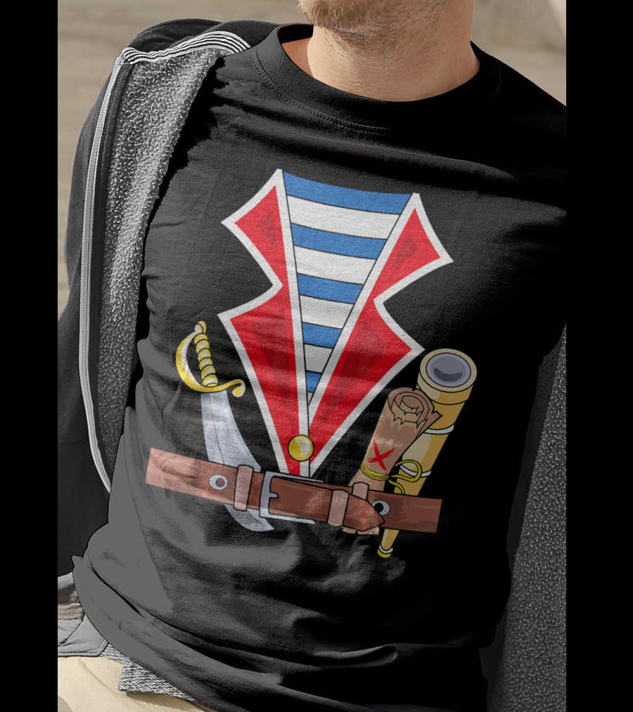 Halloween Kids Dress Up Pirate Costume Map Sword Telescope Stripes T-Shirt