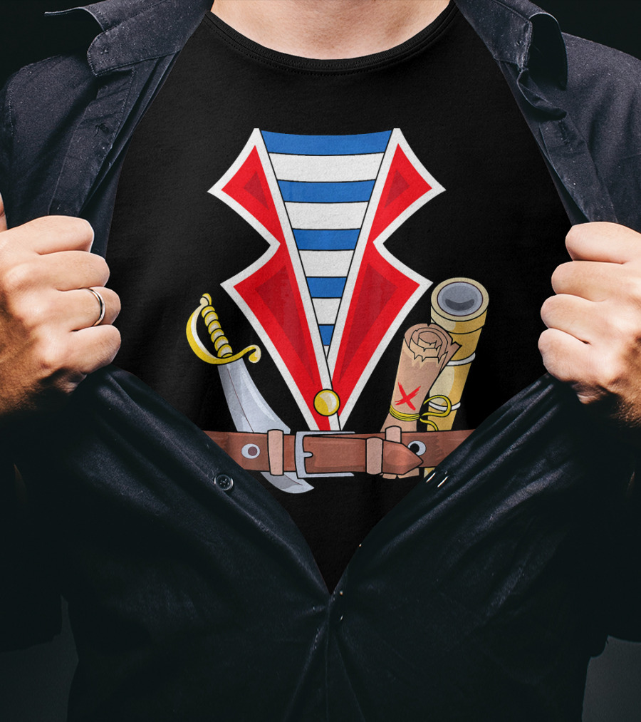 Halloween Kids Dress Up Pirate Costume Map Sword Telescope Stripes T-Shirt