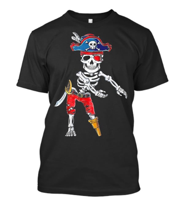Pirate Skeleton Flossing Dance Red Pants Skull Hat Eyepatch Sword T-Shirt