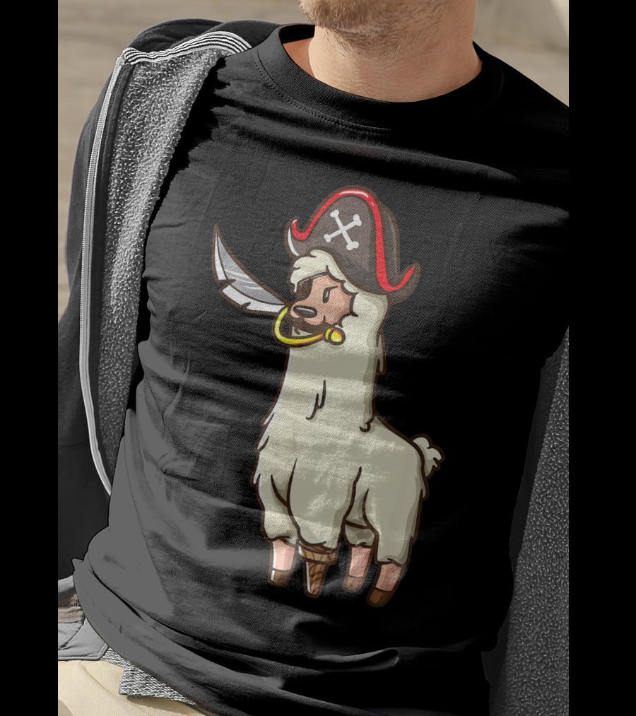 Pirate Llama With Hat And Sword Halloween Party T-Shirt