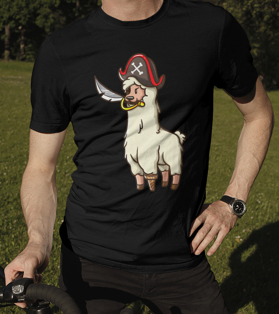 Pirate Llama With Hat And Sword Halloween Party T-Shirt