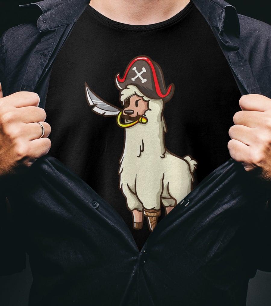 Pirate Llama With Hat And Sword Halloween Party T-Shirt