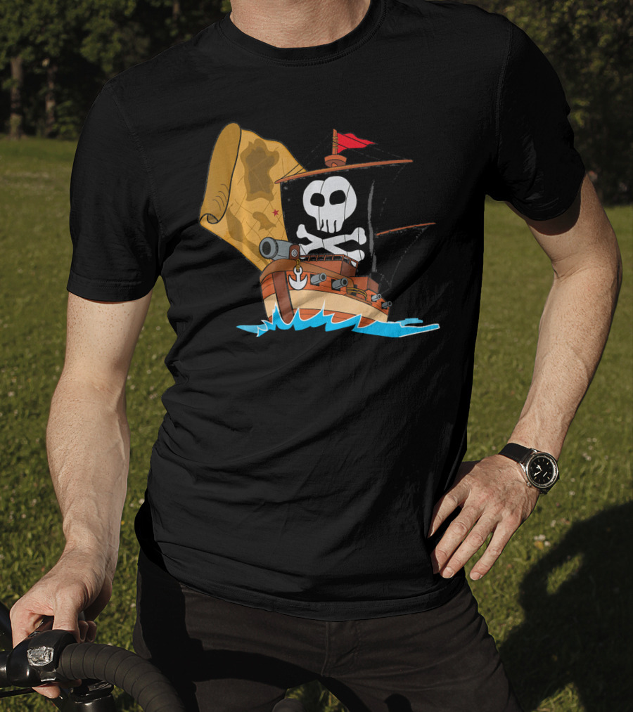 Pirate Ship With Jolly Roger And Treasure Map T-Shirt