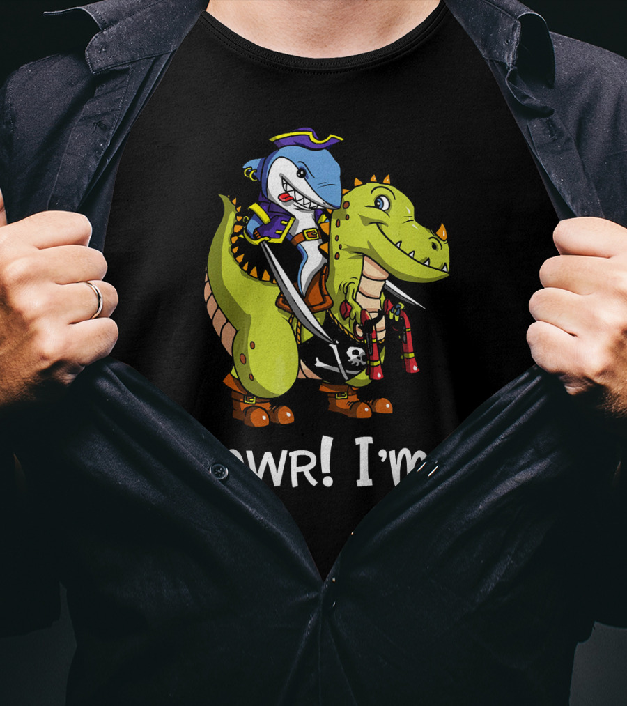 Rawr Dinosaur Shark Pirate Birthday Party I'm 4 T-Shirt