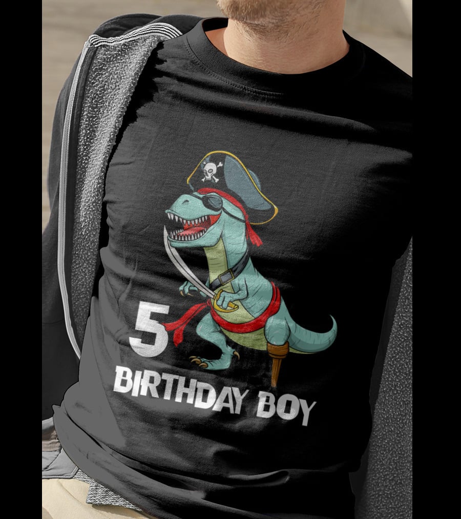 5 Birthday Boy Kids Pirate Dinosaur Rex Tyrannosaurus T-Shirt