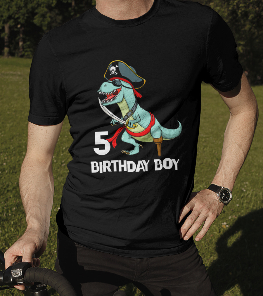 5 Birthday Boy Kids Pirate Dinosaur Rex Tyrannosaurus T-Shirt