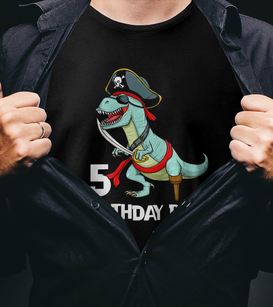5 Birthday Boy Kids Pirate Dinosaur Rex Tyrannosaurus T-Shirt