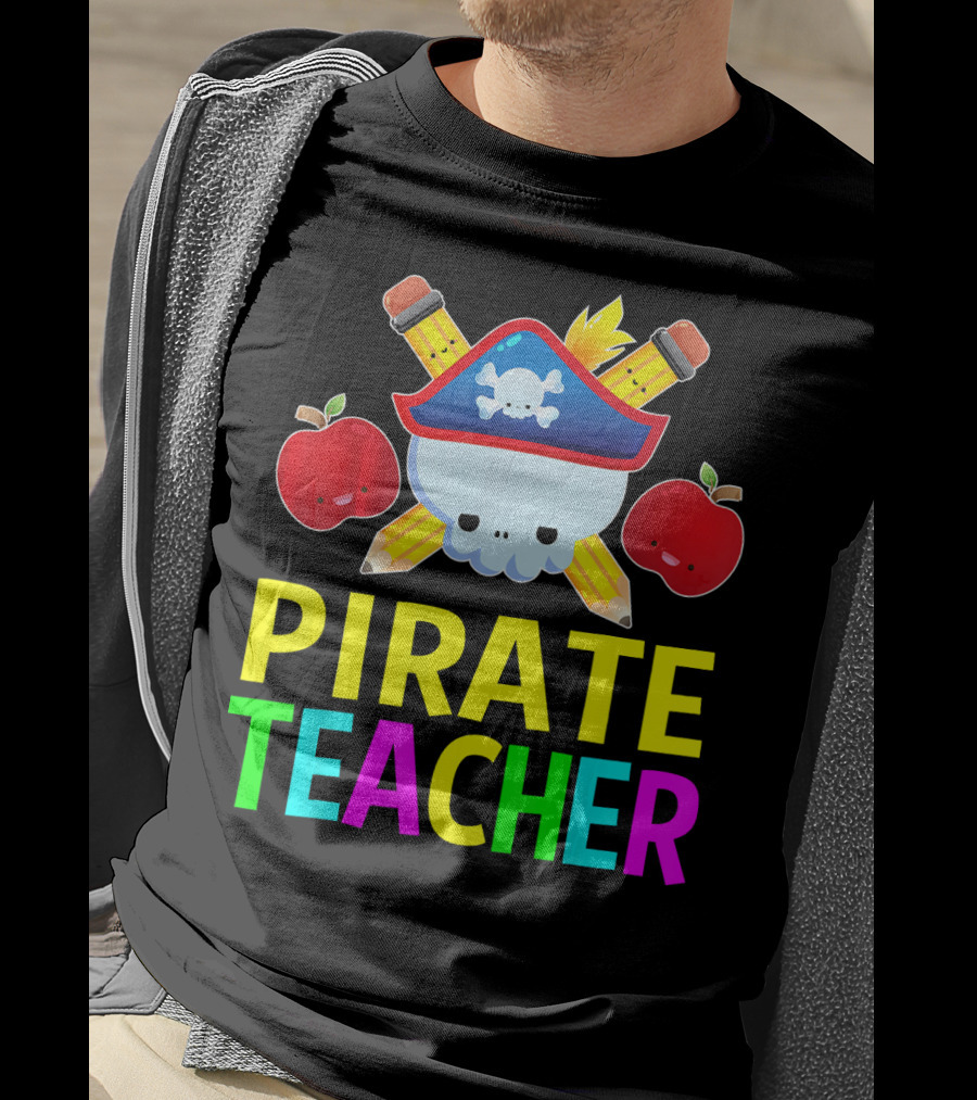 Pirate Teacher Halloween Costume Skull Pencils Apples T-Shirt