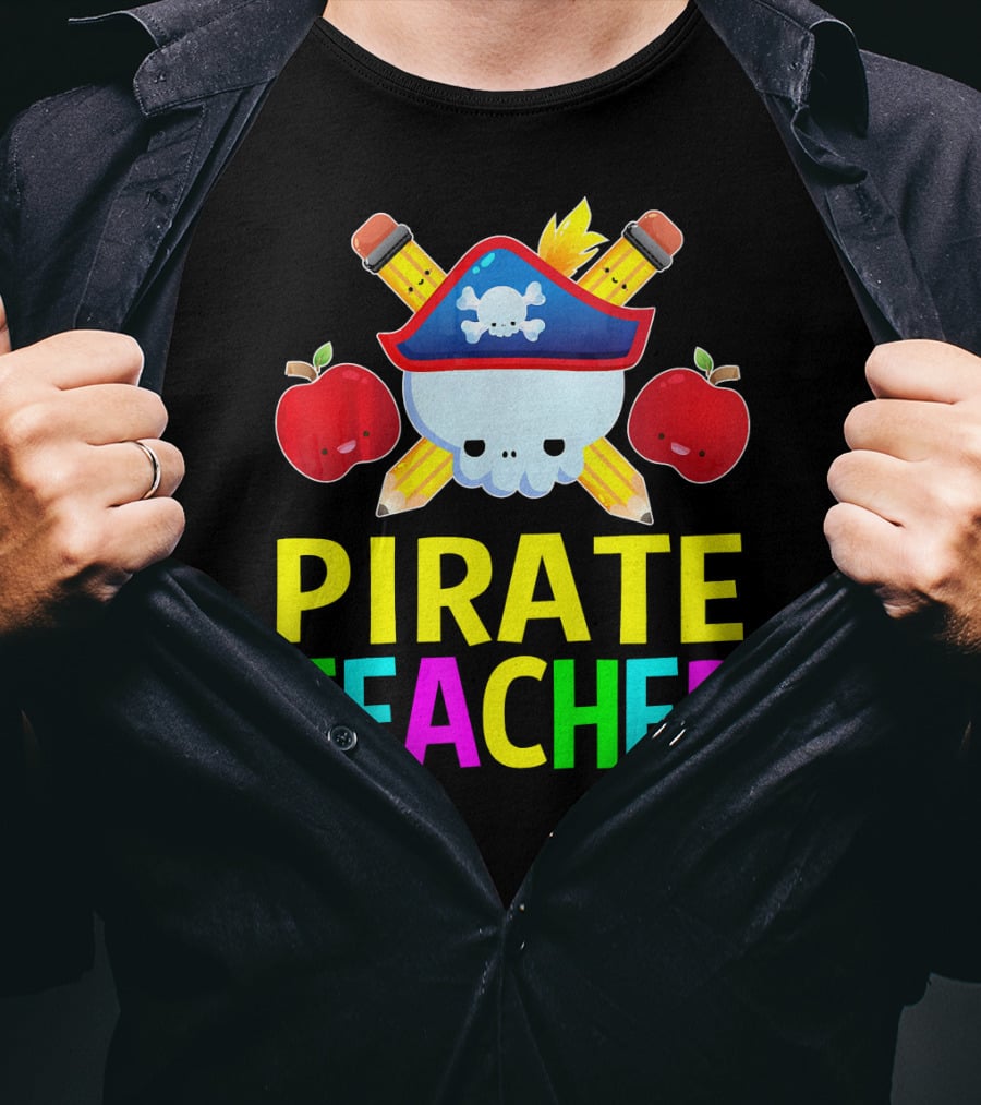 Pirate Teacher Halloween Costume Skull Pencils Apples T-Shirt