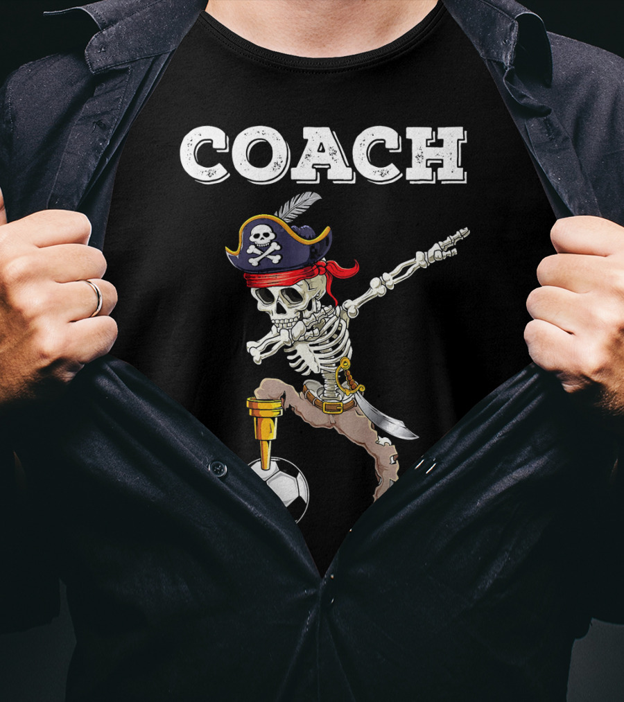 COACH Dabbing Skeleton Futbol Pirate Dab Soccer T-Shirt