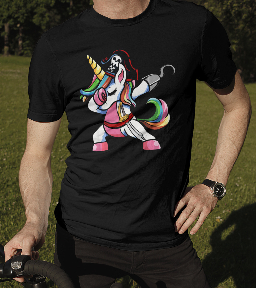 Halloween Dabbing Pirate Unicorn With Rainbow Mane And Hook T-Shirt