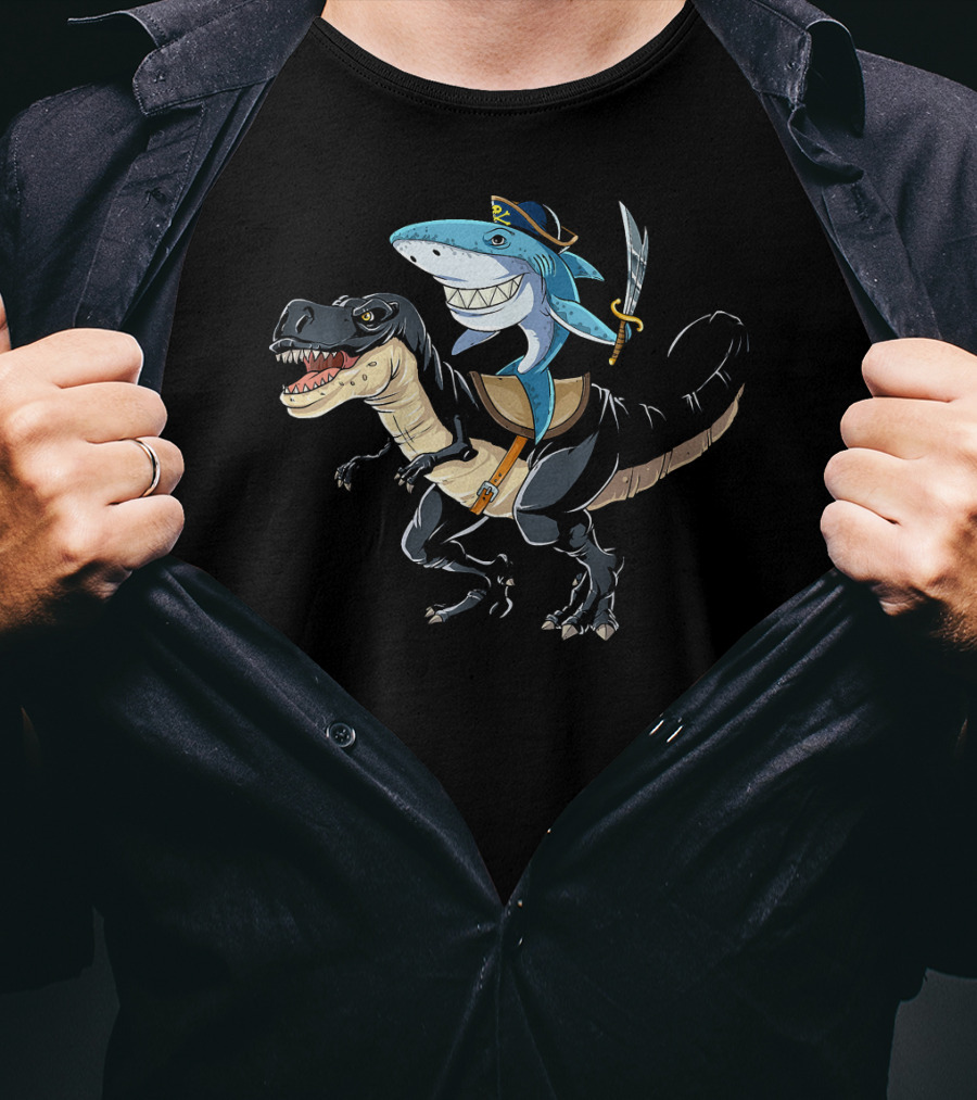 Pirate Shark Riding Dinosaur T-Shirt
