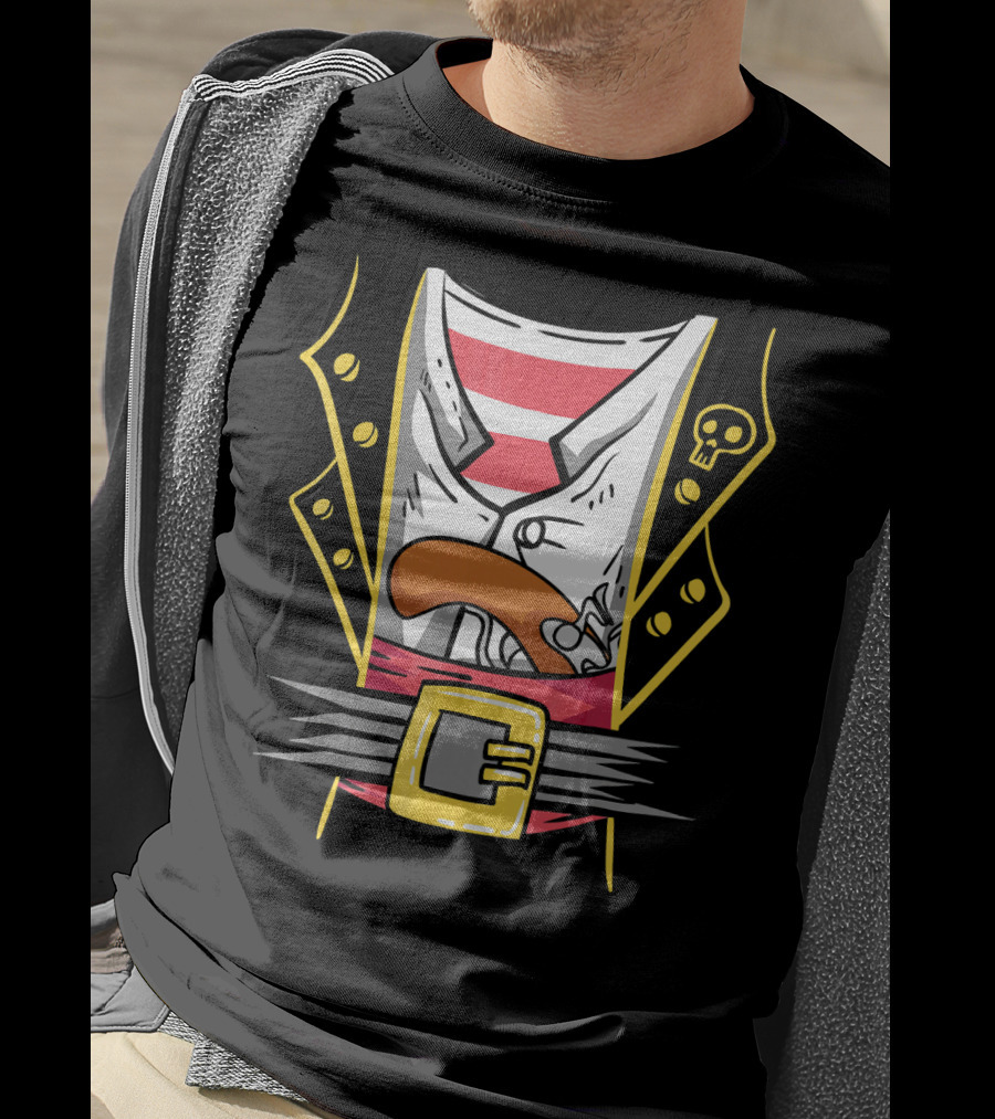 Halloween Pirate Skull Jacket Pistol Belt Costume T-Shirt