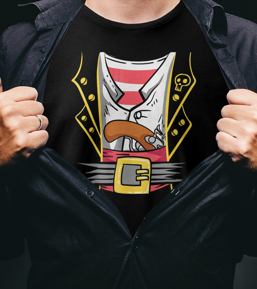 Halloween Pirate Skull Jacket Pistol Belt Costume T-Shirt