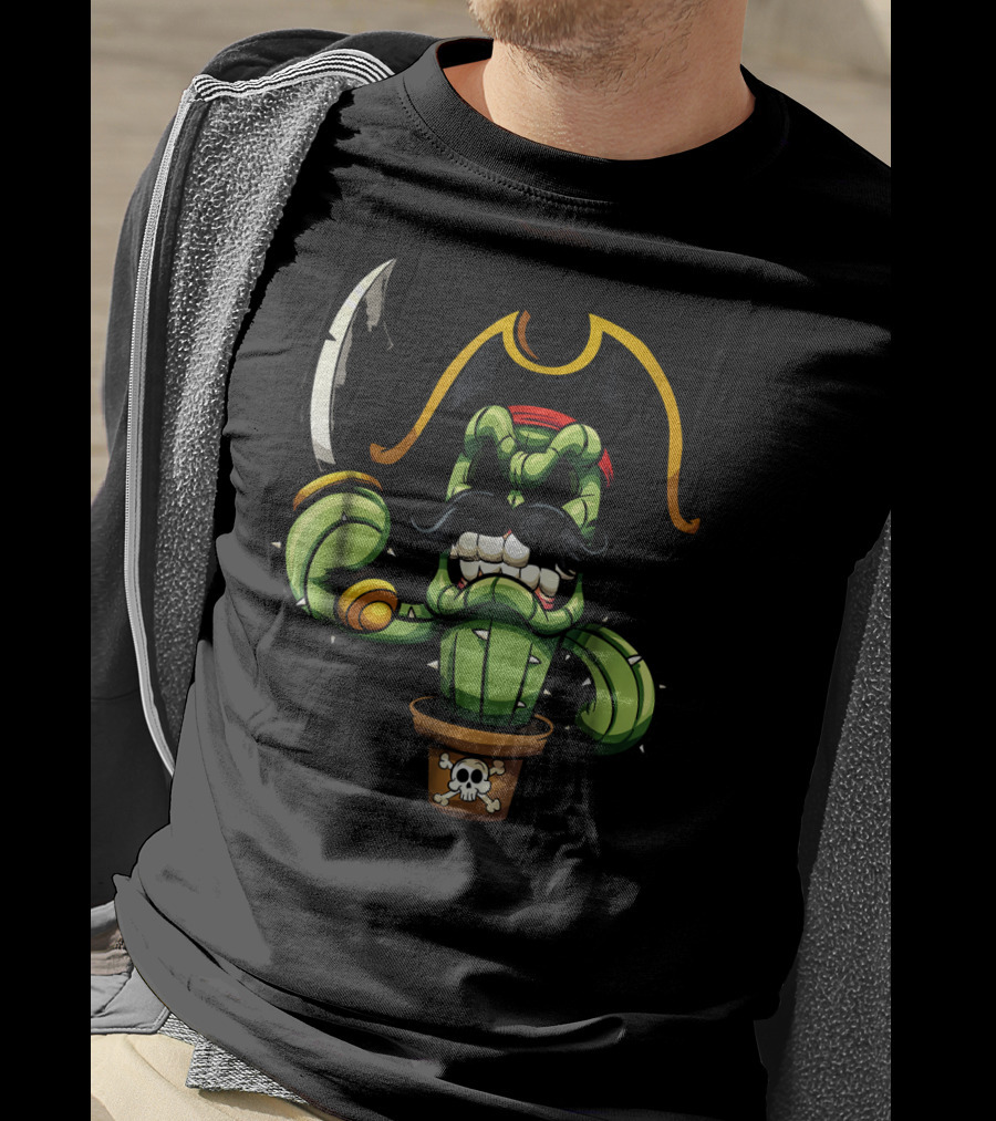 Pirate Cactus With Mustache And Sword T-Shirt