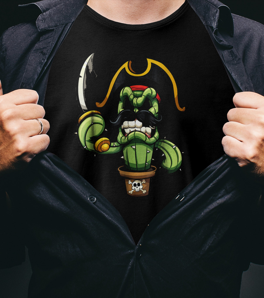 Pirate Cactus With Mustache And Sword T-Shirt